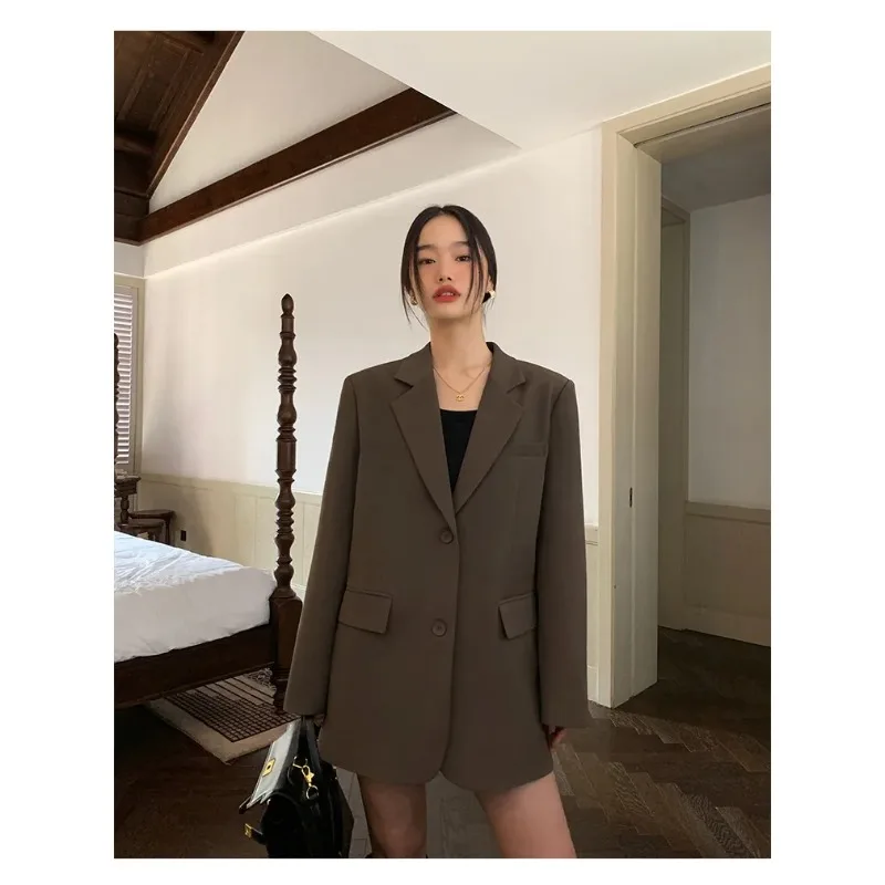 

2023 Spring and Autumn Jacket Coat Women's Fashion Black Long Sleeve Suit Coat South Korea Back Split Office Women's Suit Coat