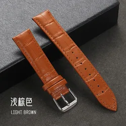 Luxurious Calfskin Leather Watch Strap with Slub Pattern - Universal Fit Watchband Accessories - 16mm (LightBrown)