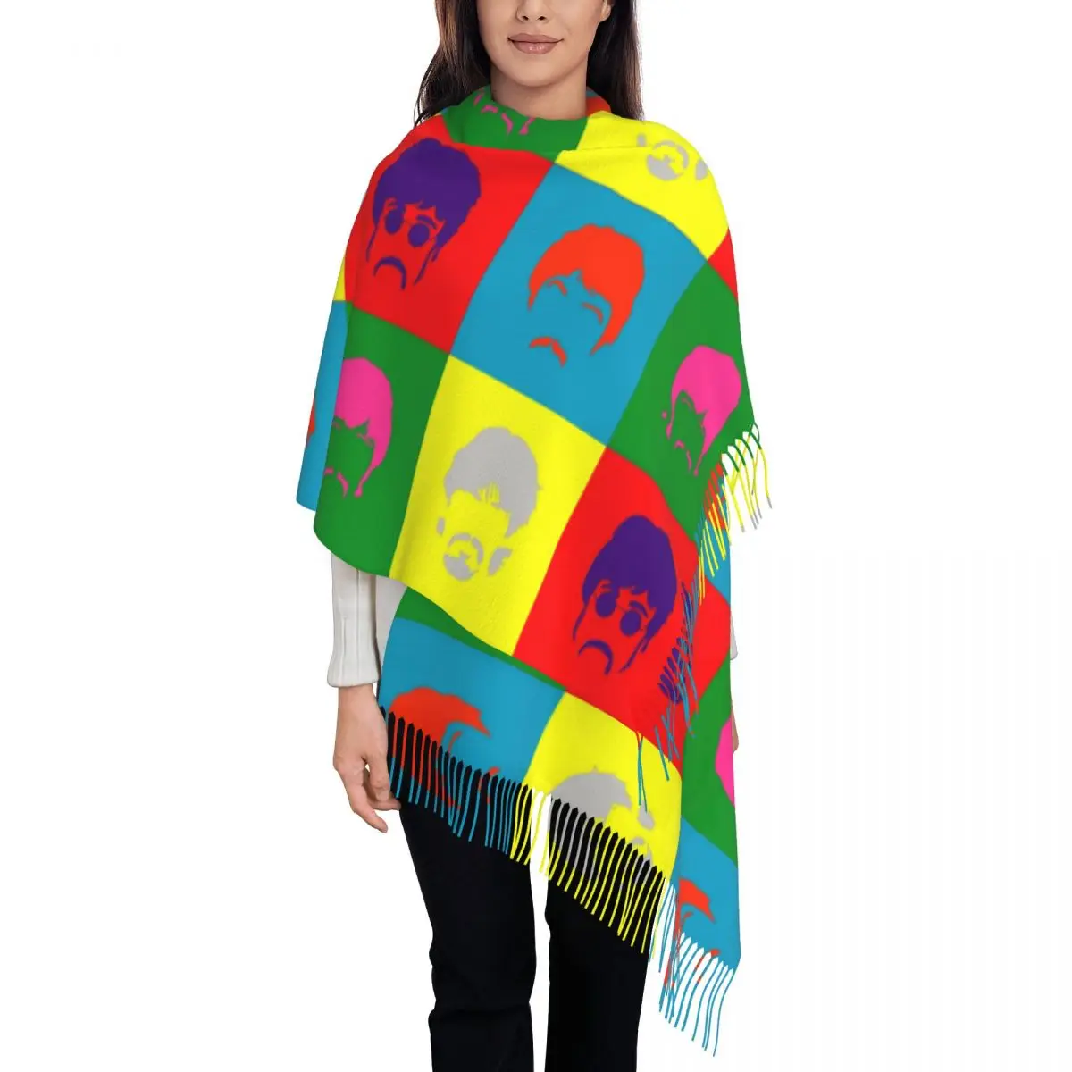 

Fab Four Space Scarf for Womens Warm Winter Pashmina Shawl Wrap The Beatle Music Long Large Scarves with Tassel Lightweight