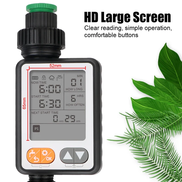 Automatic Multiple Program Irrigation Controller Rain Sensor Manual Mode Garden Watering Timer Large Screen Battery Operated 2