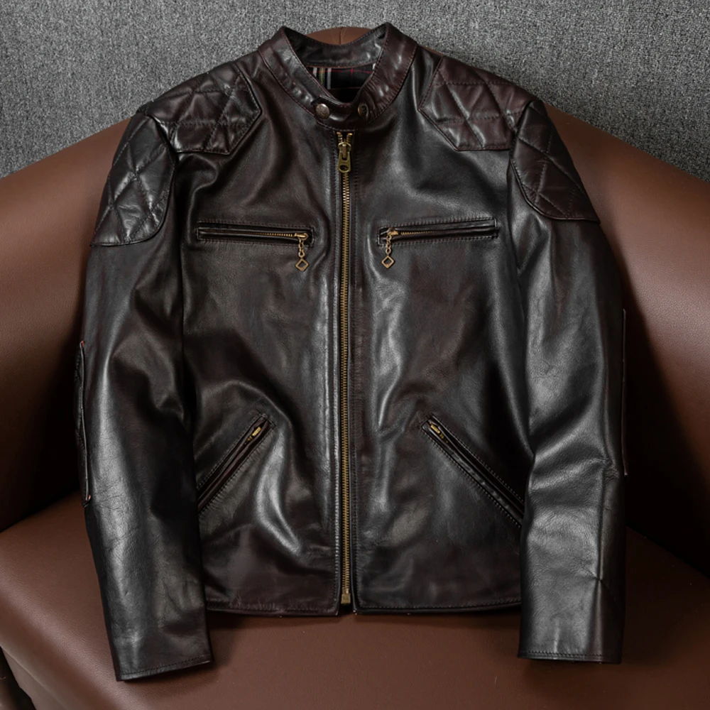 New Top Layer Horseskin Leather Jacket Men's Motorcycle Suit Short