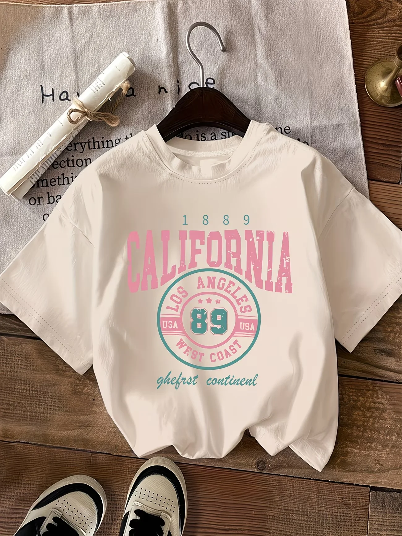 California Los Angeles 89 Graphic Women'S T-Shirt Crew Neck, Short Sleeve, Regular Length, Letter Print Top for All Seasons 4