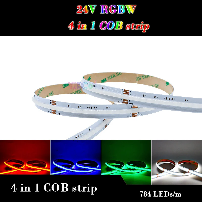24V DC 784LEDs/m 5M RGBW 4 in 1 COB LED Strip FCOB atmosphere colorful Light high brightness Flexible Lights Tape 12mm White PCB