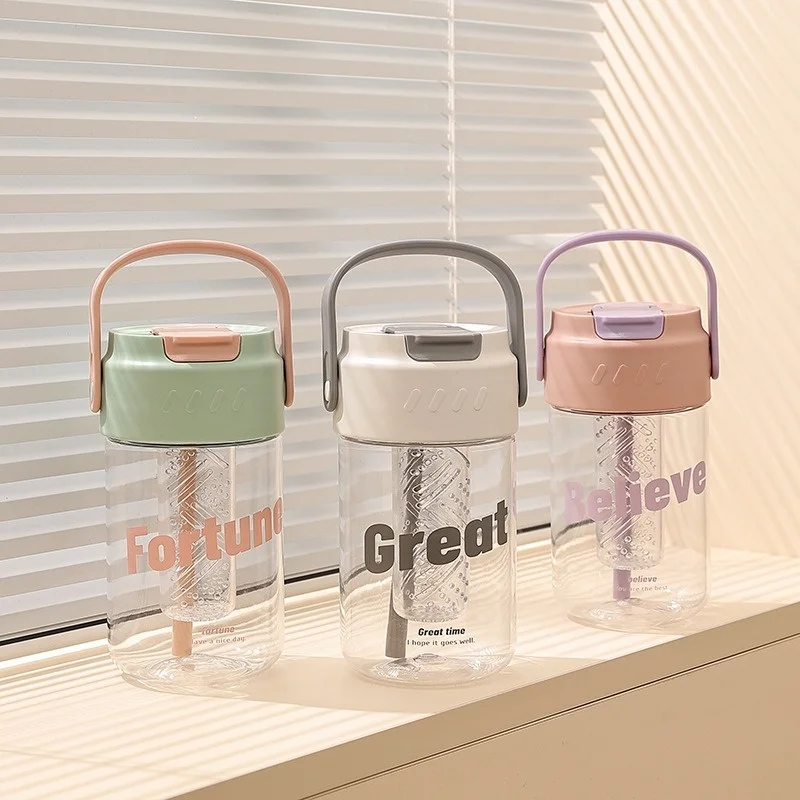 대용량 빨대 물컵, 스포츠 물병, 고가 야외 캠핑 식수 도구, 카와이 여름 물컵, 600ml, 1 개