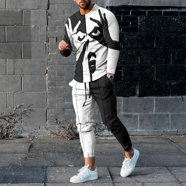 3D printed interesting face hands men's two piece set