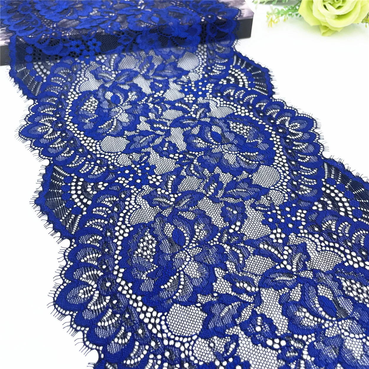3y/Lot Width 8 1/2 inch (22cm) Pretty Blue Navy Elastic Eyelash Lace Trim 3