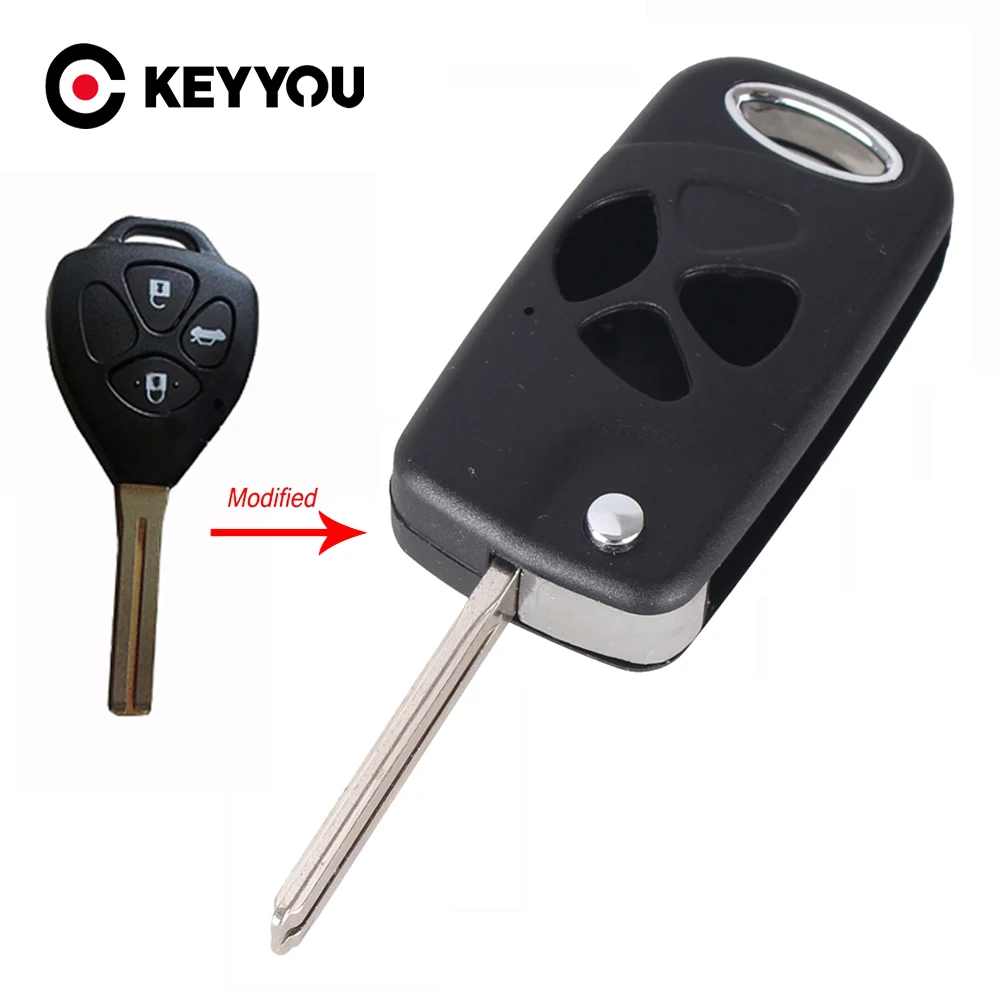 

KEYYOU Replacement Modified Folding Flip Remote Key Shell Case Fob 3 Button for Toyota Crown Reiz Uncut TOY48 Blade