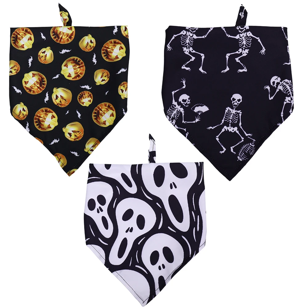 

Бандана Sucado для собак на Хэллоуин шарф для домашних животных в стиле панк с принтом Черепа скелета платок для собак нагрудник аксессуары для маленьких средних и больших питомцев