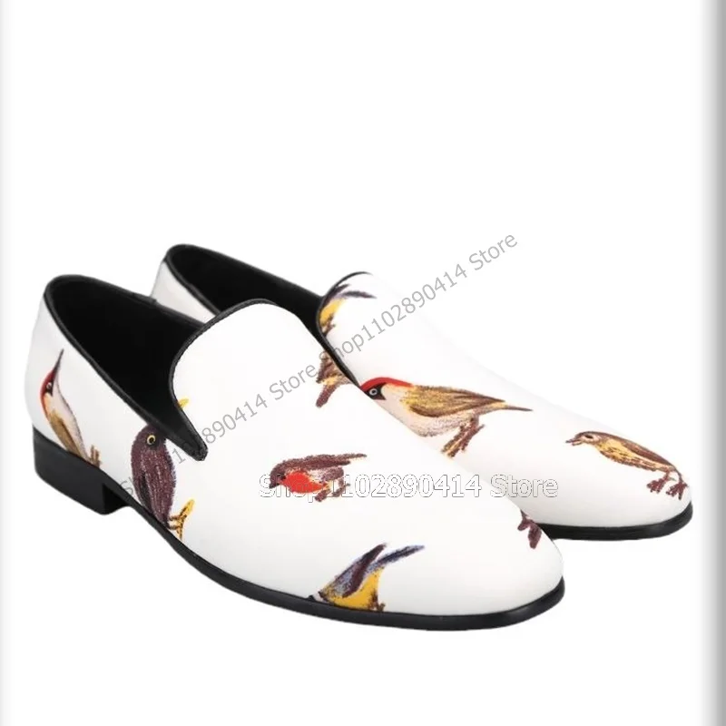 

Mixed Color Bird Print Men Loafers Fashionable Slip On Men Shoes Novel Handcraft Party Feast Banquet Big Size Men Casual Shoes