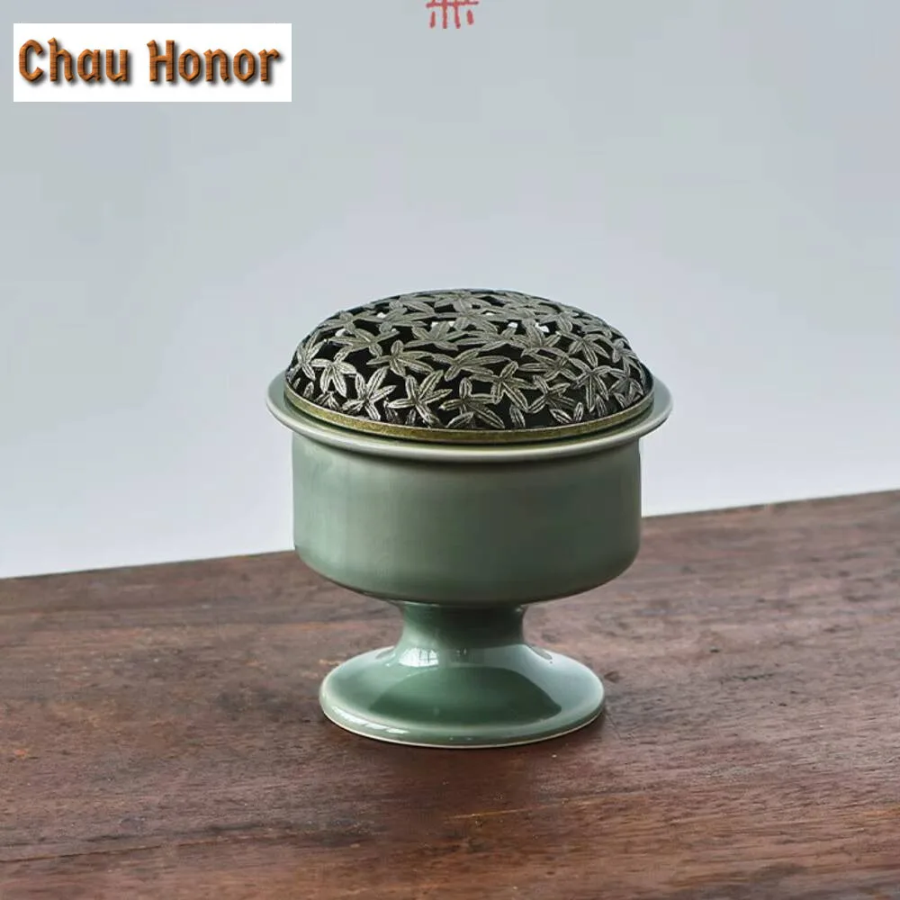 Yue Kiln Celadon High Foot Incense Holder Vintage Stand for Incense Mosquito Coil Holder Smell Distributor Chinese Tea Set Gift