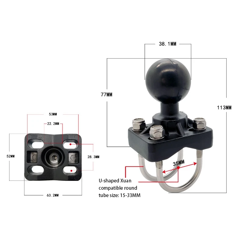 Support Guidon Moto Vélo Double Boulon U 1.5 Pouce pour GoPro Garmin