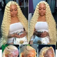 Perruque Lace Frontal Wig brésilienne naturelle, cheveux humains, Deep Wave, 613 Hd, 13x6, 40 pouces, bouclée, densité 250, pour femmes noires 3