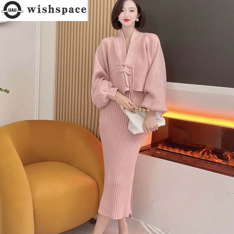 2022 Winter Thin Personalized Loose Knitted Shirt Sweater Slim Knitted Skirt Two Piece Elegant Women French Dress Set 50 500pcs 1 inch sticker self adhesive label kraft paper personalized diy stickers round stationery cut thin material