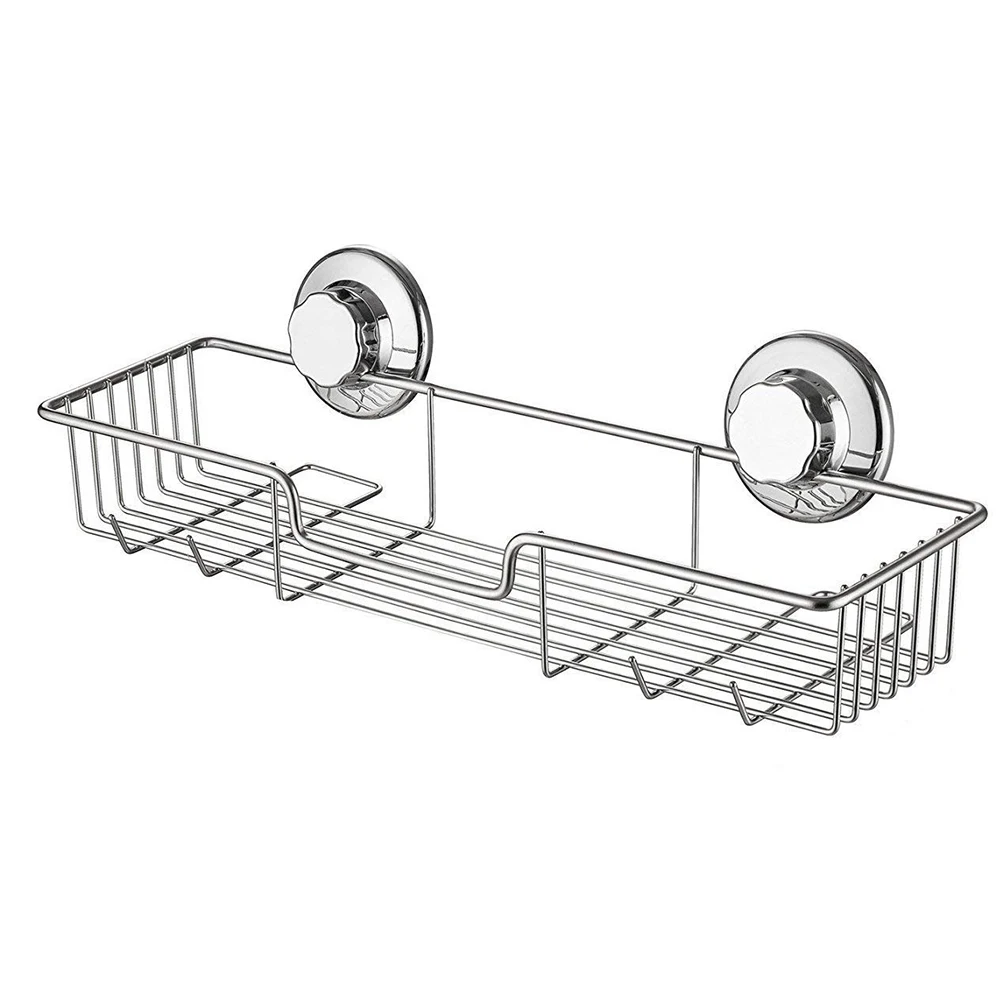 Bathroom Shelf Organizer Stainless Steel Wall Mounted Toilet Shampoo Holder No Drill With Vacuum Suction Cup Shower Storage Rack 5