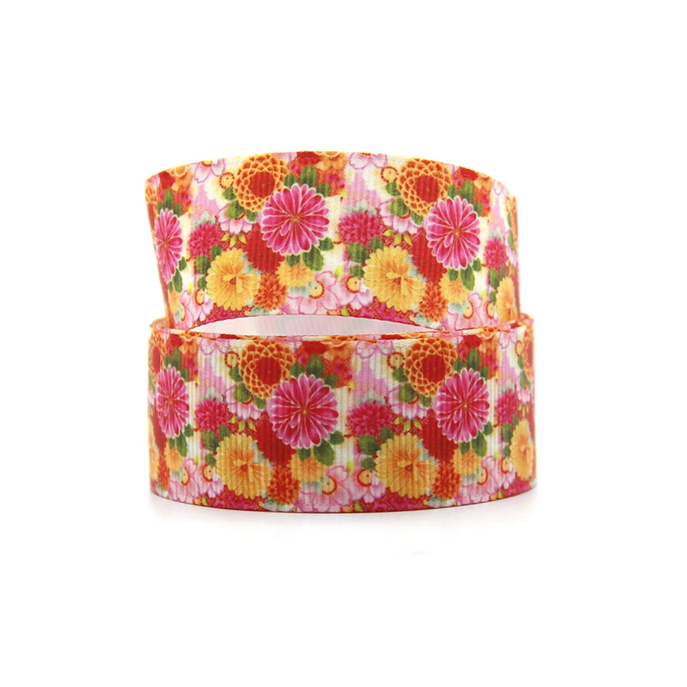 Floral Plant Sunflower Printed Grosgrain Ribbon Wedding Christmas Party Decoration DIY Bow Craft 5yards 25mm