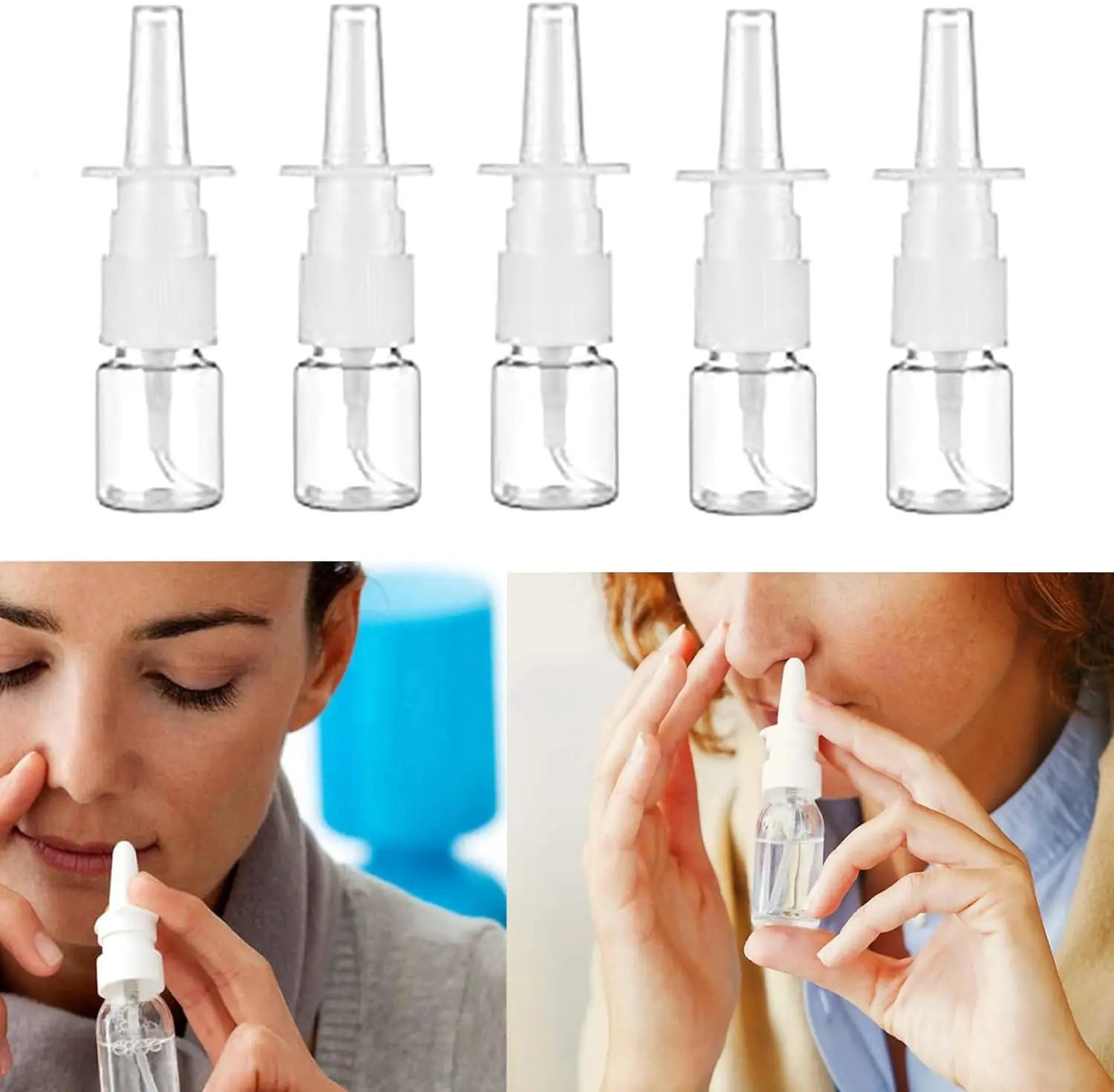 5PCS 10ml-60ml Empty Plastic Nasal Spray Bottles Pump Sprayer Mist Refillable For Medical Packaging