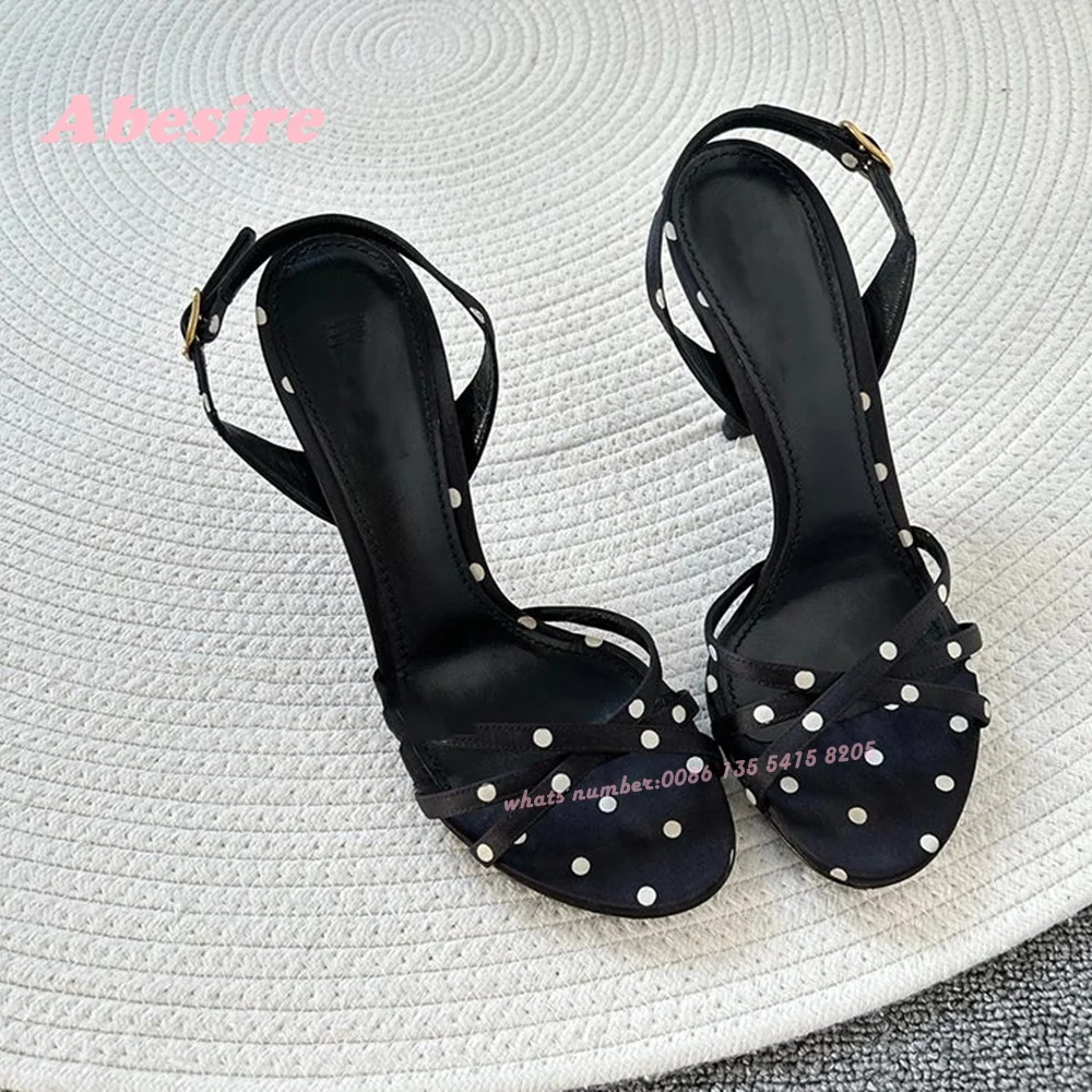 Open Toe Cut Out Slingback Sandals Satin Buckle Strap Thin Heels Women's Sandals Summer New Black White Multti-Color Shoes