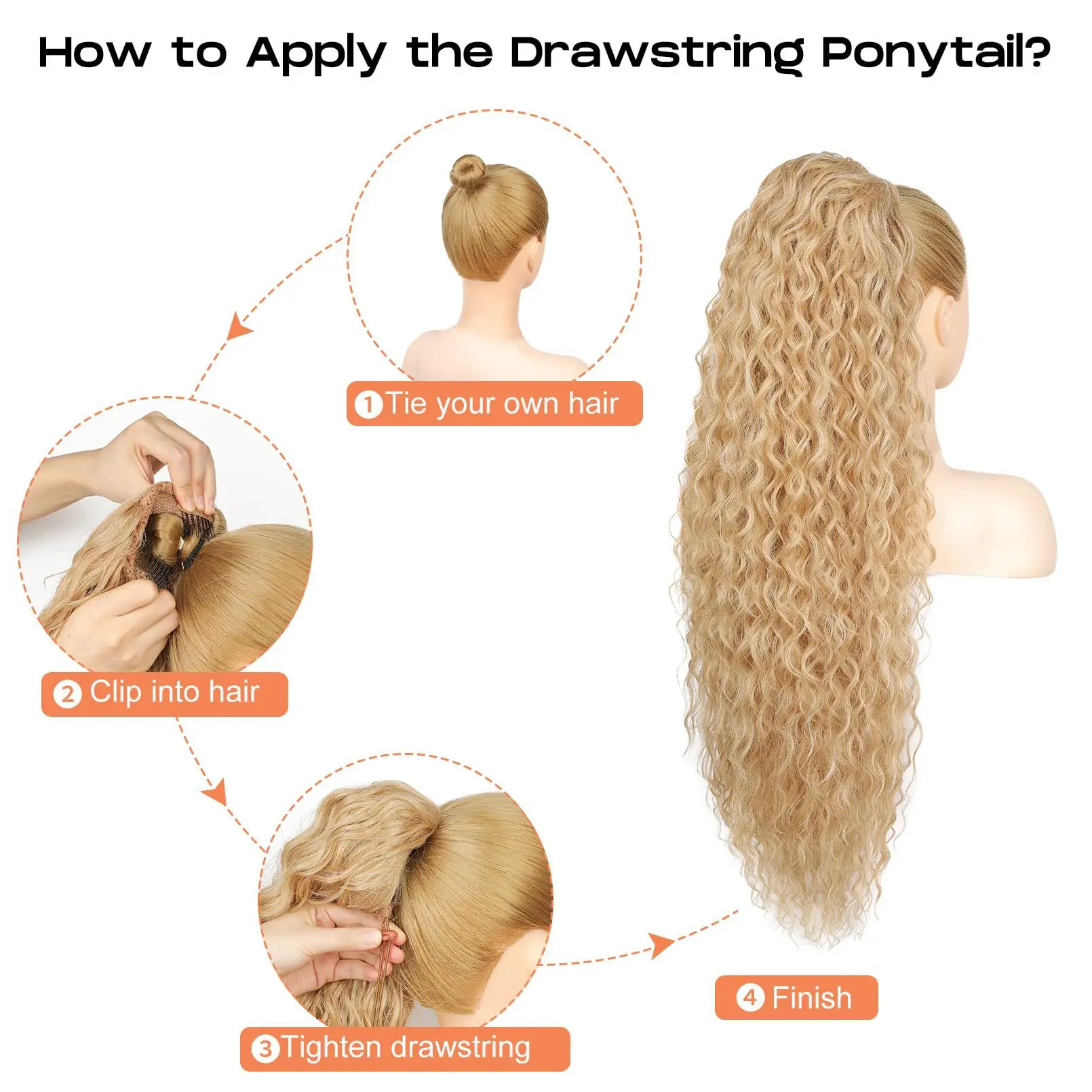 LUPU Ponytail Extension 36" Long Wavy Drawstring Ponytail Extensions Synthetic Clip in Hair Extensions for Women