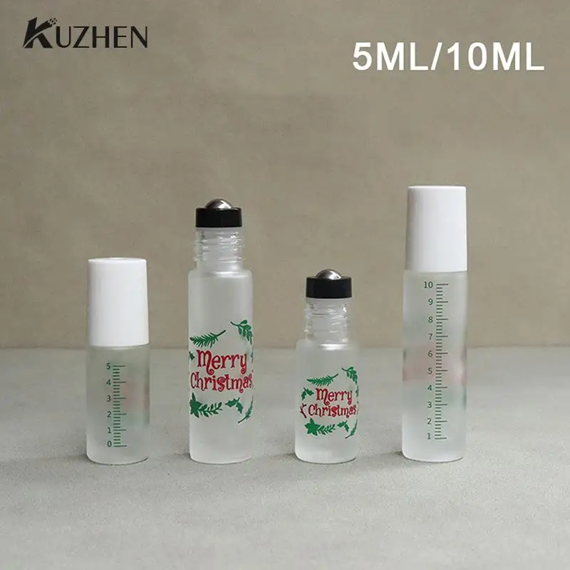 

5ml 10ml Christmas Theme Thick Glass Roller Bottle Sample Test Essential Oil Vials With Metal Balls Perfume Bottle