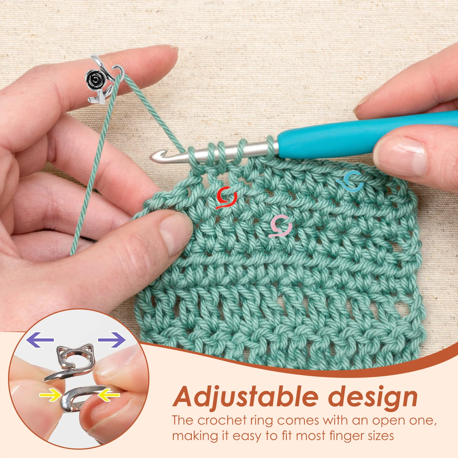 Crochet Tension Rings Zinc Alloy Needles Markers Comfortable to Wear Sewing Needles Adjustable Open Crochet Rings for DIY