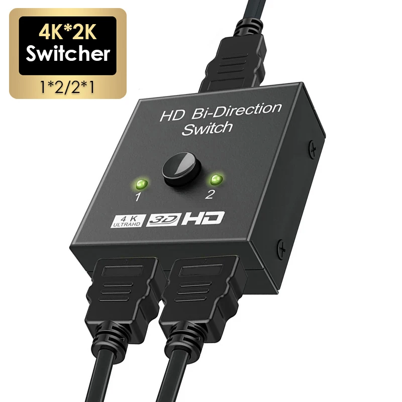 HDMI Splitter Converter 4K HDMI-compatible Switch 2 Ports Bi-Directional 1x2 / 2x1 HD Switcher Splitter 4K 1080P 3D HDR HDCP for PS4 PS3 Xbox HDTV BOX