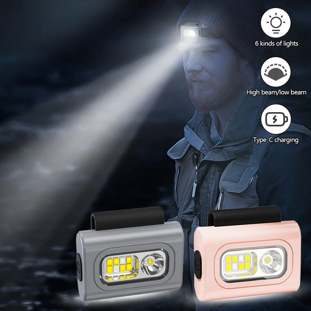 1Pc Portable Multifunctional LED Headlight USB Rechargeable Cap Clip Headlamp Outdoor Night Running Fishing Camping Lamp