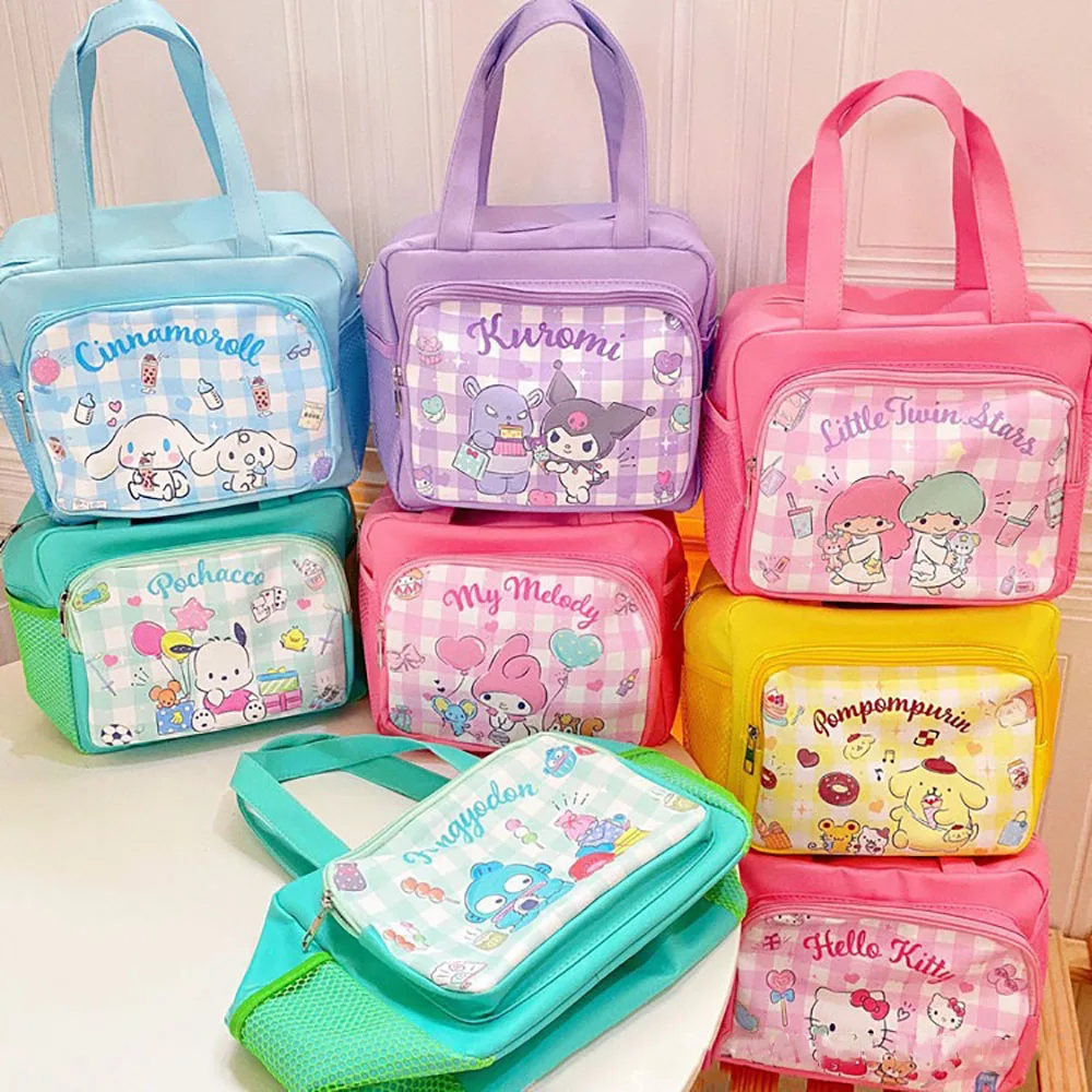 

Sanrio Bento Bags Women's Waterproof Lunch Box Bags Portable Multi-Pocket Zipper Mommy Satchel Pu Picnic Tote Handbags Backpacks