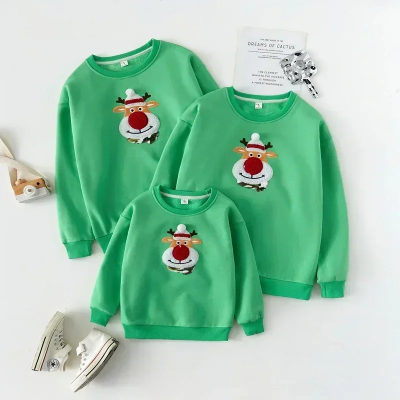 thumbnail image 5 of Conjuntos familiares a juego para Navidad Ropa de calle Pijamas de invierno Tops Adultos Niños Bebés Camisetas de vellón Feliz Navidad Ropa familiar de Año Nuevo, 5 of 5