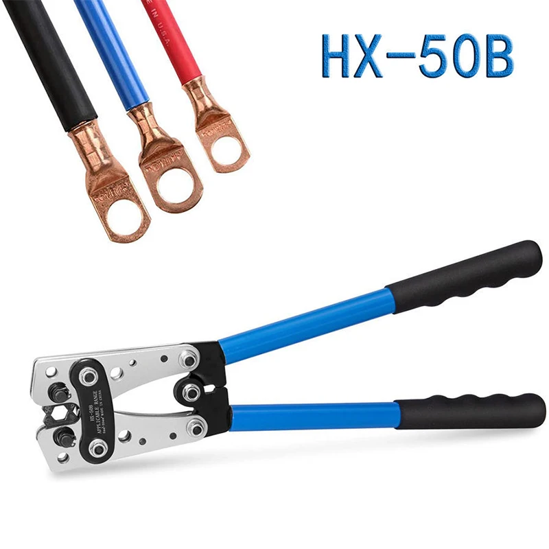 

HX-50B Crimping Plier 6-50mm AWG 1-10 Cat Auto Copper Ring Bare Cable Battery Terminals Lug Crimping tool Cable Terminal Plier