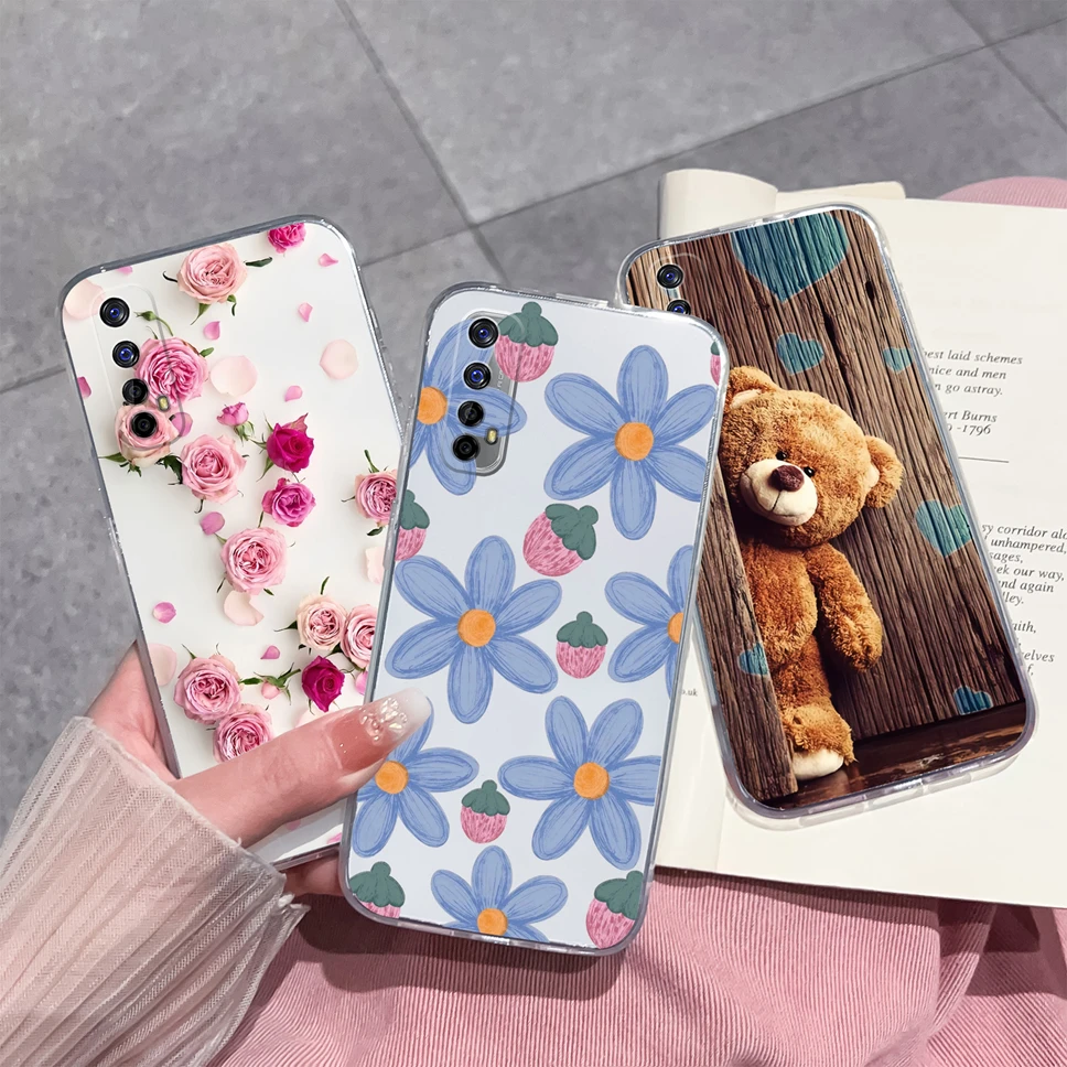 Gradient Flowers Pattern Soft Clear TPU Silicone Phone Case