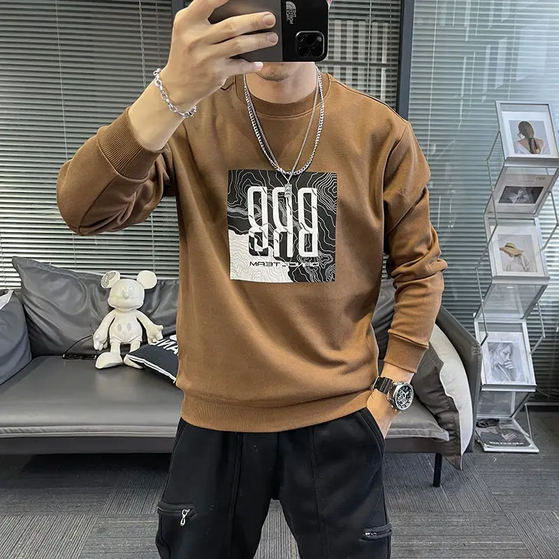 Fashion O-Neck All-match Printed Letter Sweatshirts Men's Clothing 2024 Spring New Loose Korean Tops Casual Sweatshirts