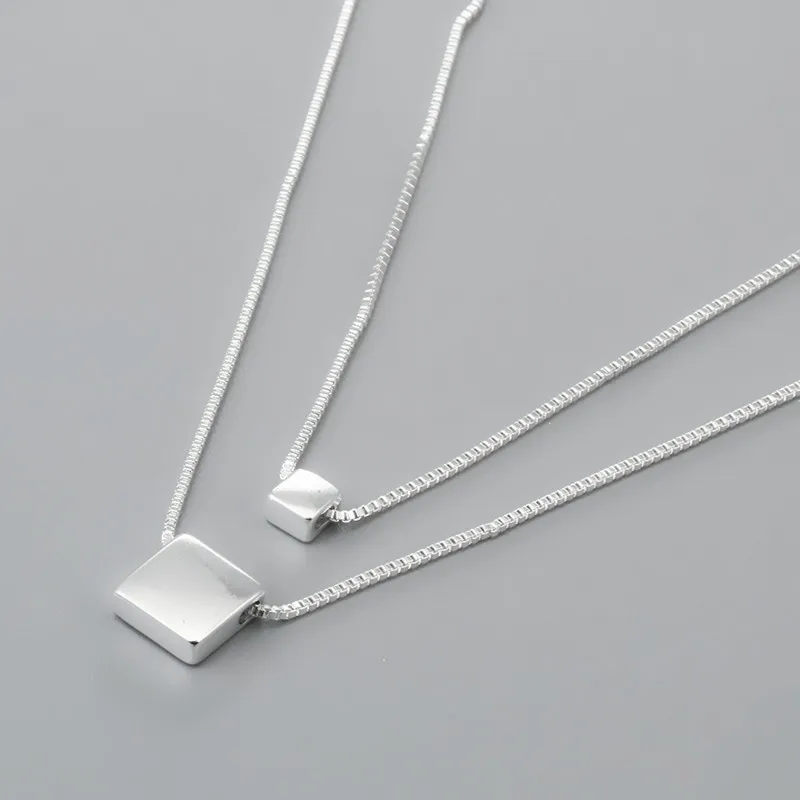 

925 Sterling Silver Necklace Double Layer Geometric Square Simple Necklaces for Women Fine Jewelry Elegant Party Birthday Gift
