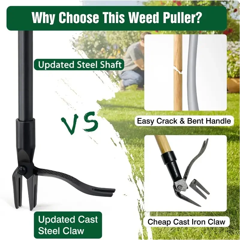 1pc 4-Prong Stainless Steel Weeder with Long Handle,Ergonomic Grip for Easy Weeding, No Bend or Kneelift Needed, Durable Tool