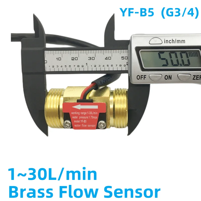 Brass water flow sensor yf-b5 G3/4 flow meter pulse NPN Hall Effect Sensor Voltage 3.5~24Vdc