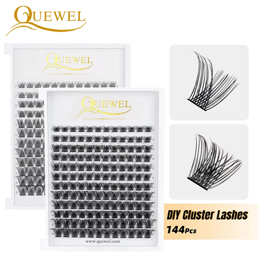 

Quewel 144Pcs DIY Cluster Lashes Segmented False Bundles Eyelashes DIY Individual Clusters Lash Extensions 12Lines C/D Lashes