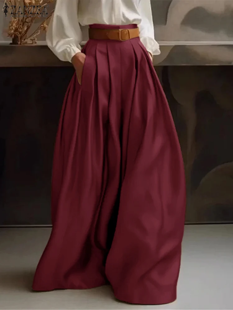 Women Elegant Wide Leg Satin Silk Formal Pants