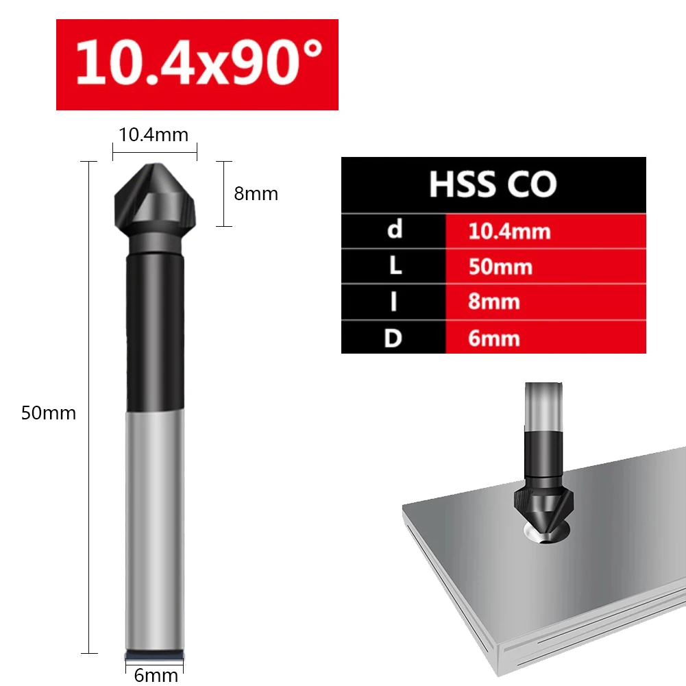 1 Pcs  Countersunk Drill Bit M35 3 Flute 90 Degree Chamfering Tools Cobalt TiAlN Coated For Drilling Hardness Less Than 65HRC