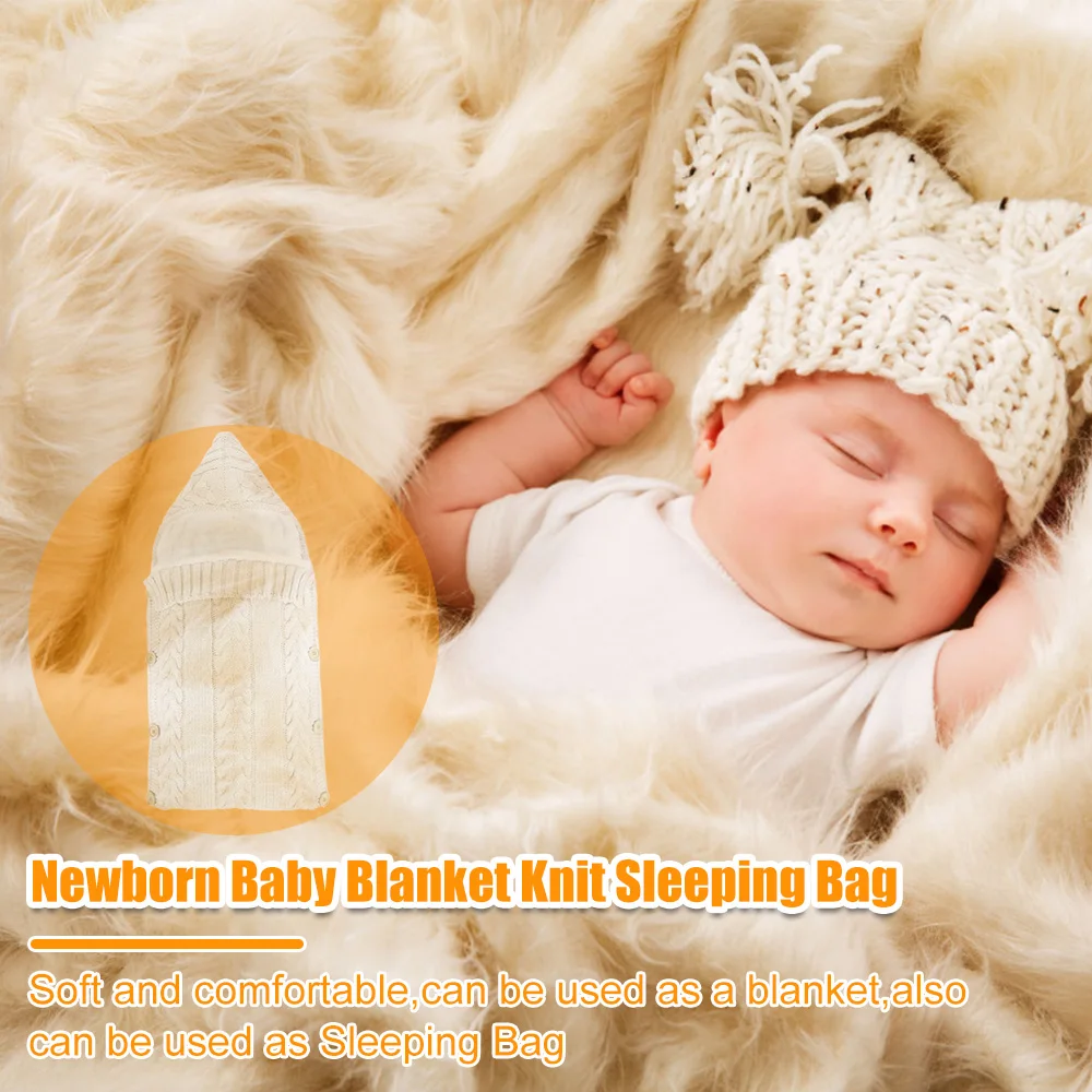 Newborn Baby Blanket Cotton Blend Infant Wrap Blanket Newborn Hooded Towel Blanket Knit Baby Resting Bag Soft Thick Knit Wrap 5