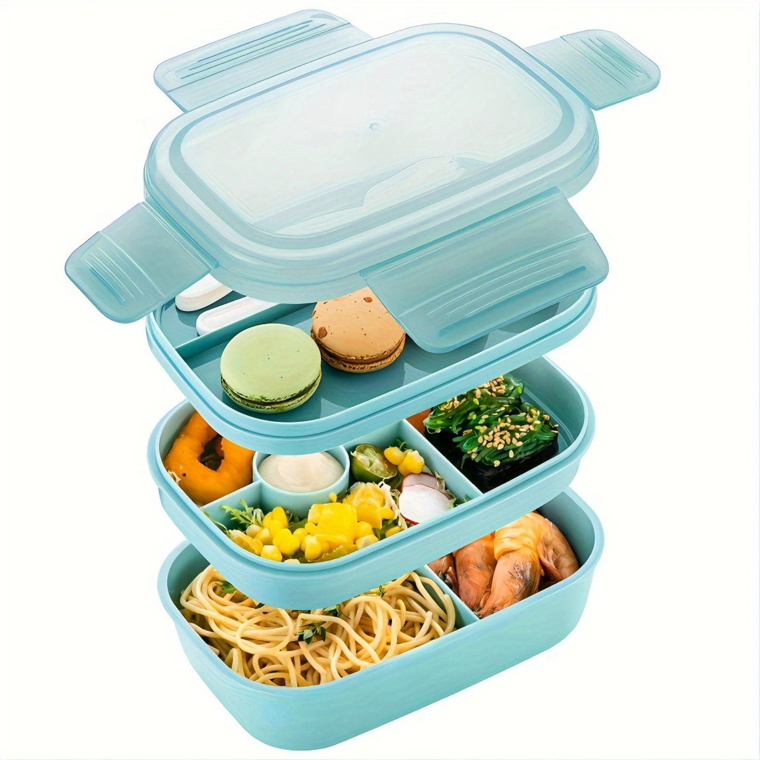 1pc Portable Lunch Box, 3 Stackable Bento Lunch Containers for Adults, Modern Minimalist Design Bento Box with Utensil Set, Leak