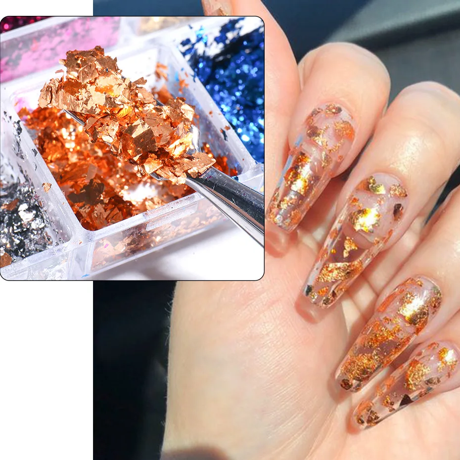 1 Box Mirror Aluminum Foil Nail Glitter Sequin Holographic Irregular Gold Silver Flake Metal Paillette Gel Polish Manicure Decor