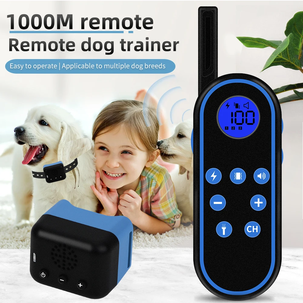 

1000m Electric Dog Training Collar Remote Control Waterproof Rechargeable Pet Dog Bark Stop Shock Collar Electric Shocker