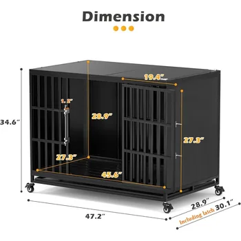 48 inch Heavy Duty Dog Crate with Self-Locking Latch, Indestructible Large Steel Kennel with Enclosed Design, Escape-Proof 5