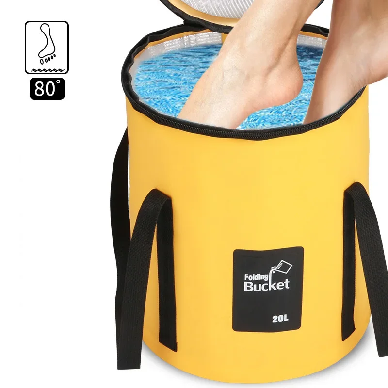 

Складное ведро 20 л для использования вне помещений, портативная теплоизоляционная ванна для ног, раковина с крышкой для дома, путешествий, кемпинга