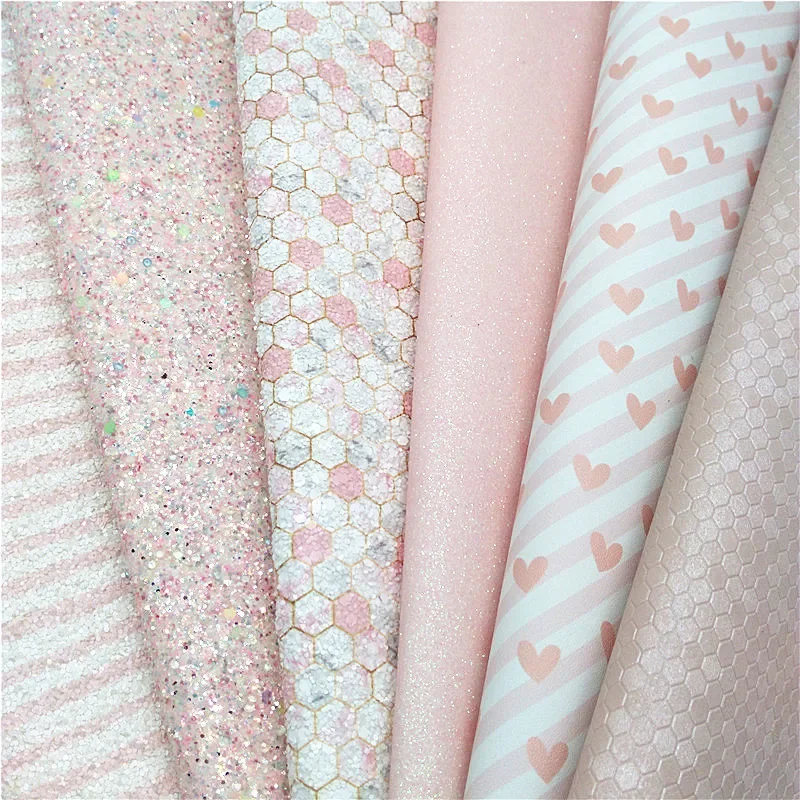 Pink Glitter Leather Sheest Honey Comb Stripes Custom Glitter Leather Sheets Hearts Stripes Diy Craft Sheets Mini Rolls W378
