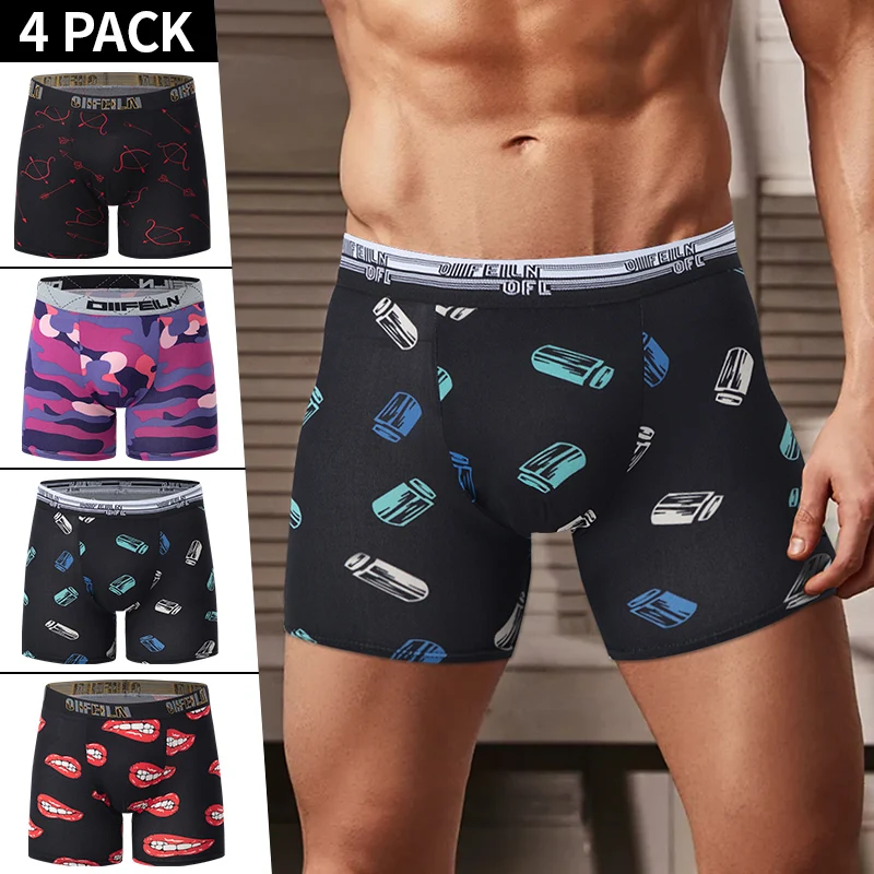 Short Long imprimé amusant pour garçons, 4 pièces, multi-tailles, short de sport décontracté, sous-vêtements pour adolescents, pantalon de plage Joker, élastique respirant