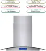 Range Hood 36 inch 700 CFM Ceiling Mount Kitchen Stove Hood Ducted with Tempered Glass 4 LED Lights Touch Control 3 Speed 3