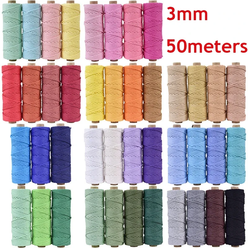 3mm Cotton Cord Colorful Handmade Rope Twisted Macrame String DIY Home Wedding 50m Handmade Macrame Boho Decor