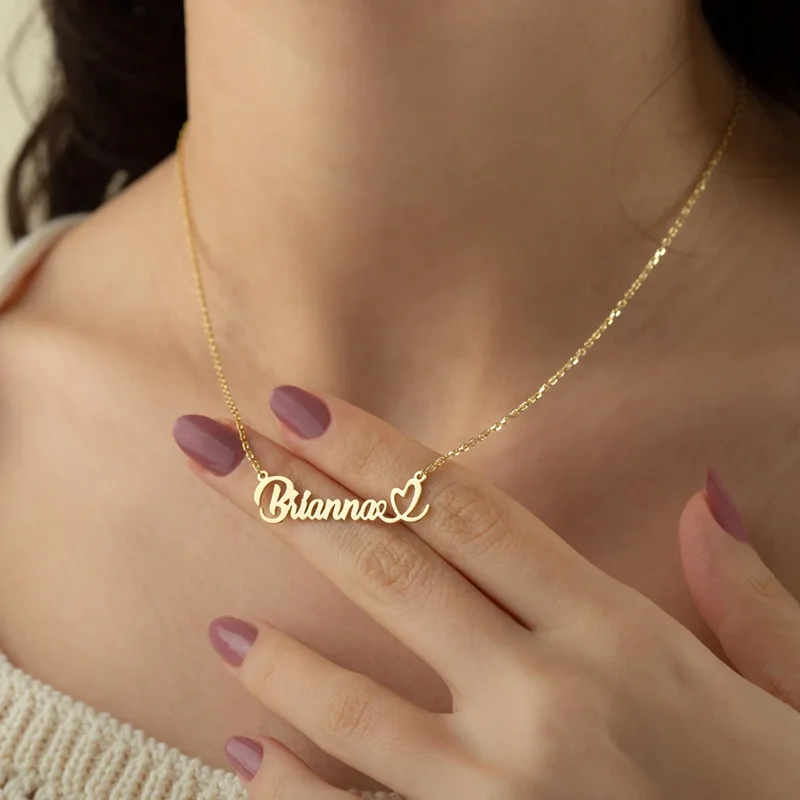 

Personalized Empty Heart Name Necklace Stainless Steel Jewelry Custom Nameplate Choker Necklace Women Lover Gifts