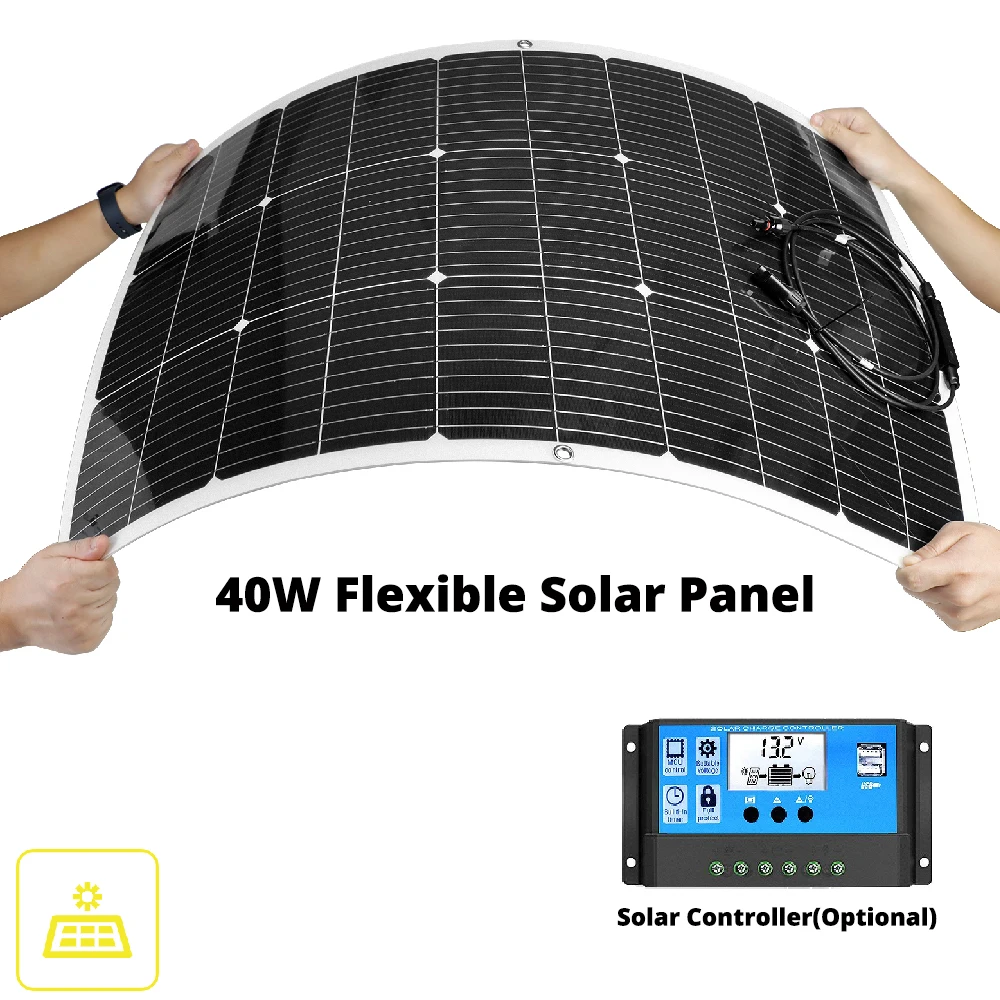 Ggj 40W Pannello Solare Flessibile 12V Sistema Caricabatteria Con Connettore Fotovoltaico Max 18V Per Campeggio Rv Regolatore Solare Di Potenza Opzion
