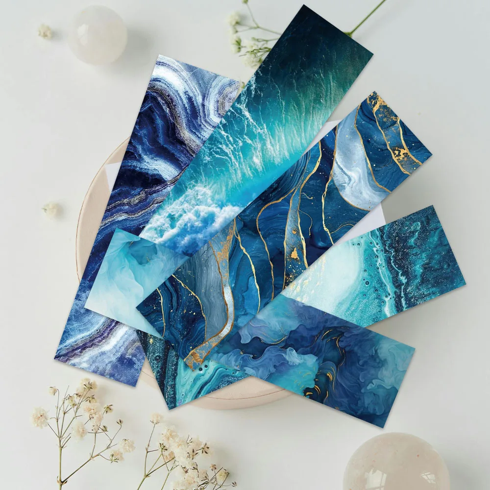 30pcs Aesthetic Blue Ocean Sea Waves Paper Bookmarks DIY Students Readers Page Markers Library Office Page Marking